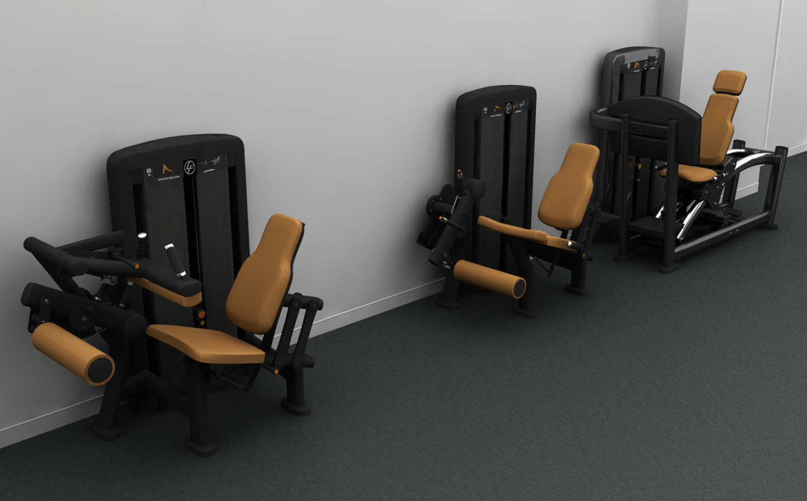 Life Fitness leg machines — leg curl, leg extension and leg press
